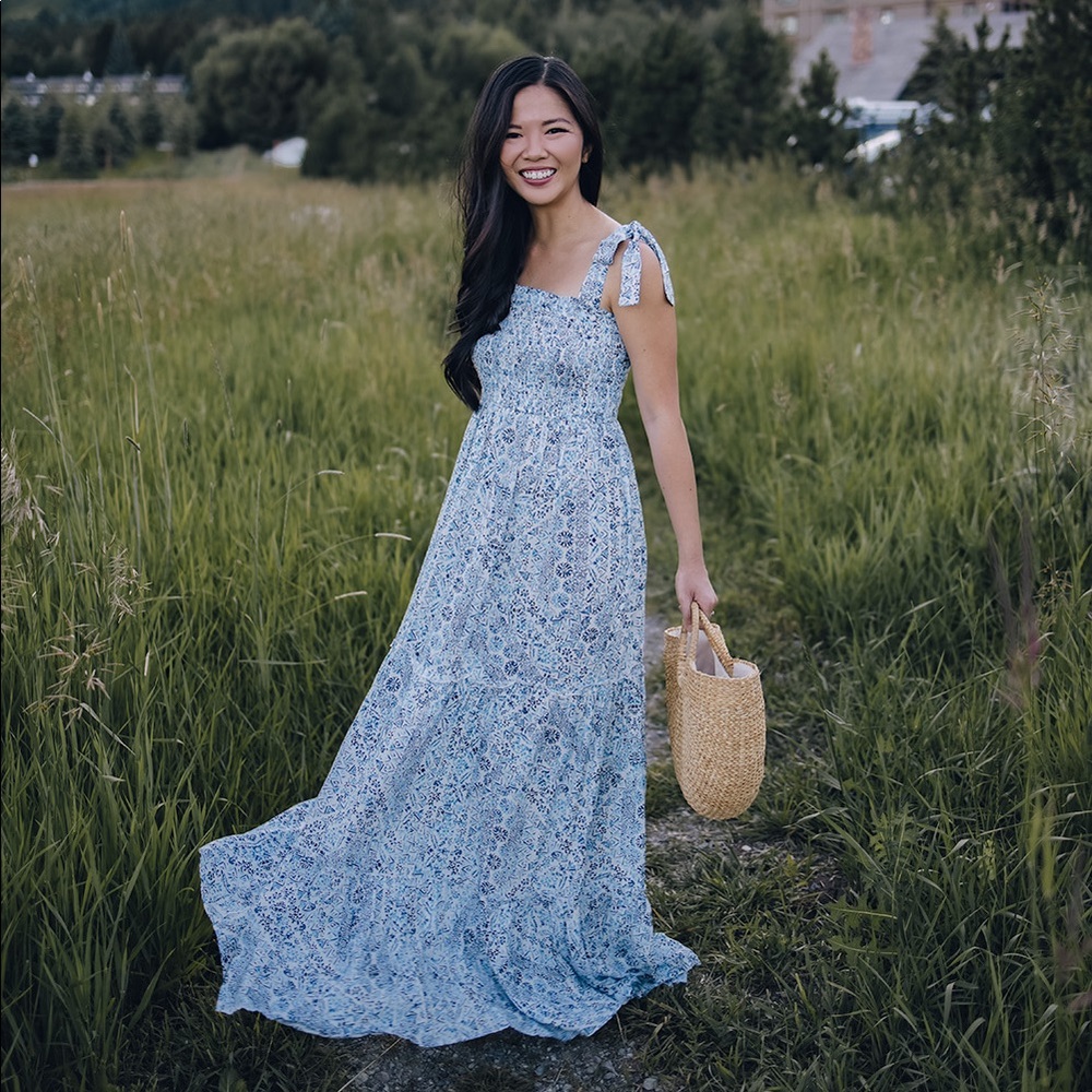 Blue and white maxi dress